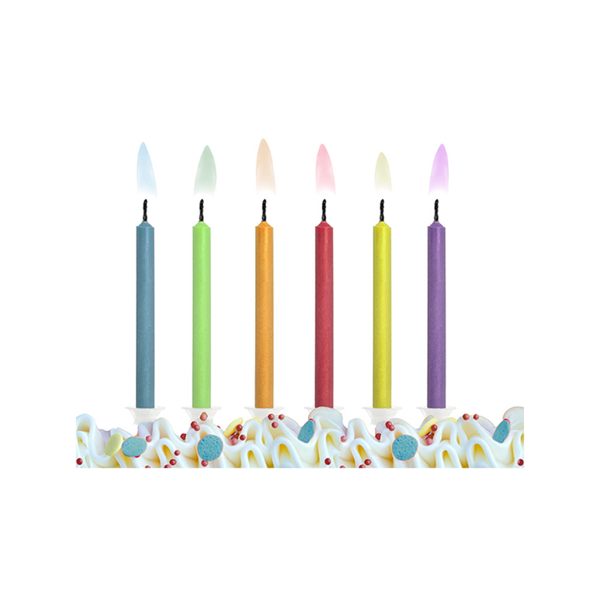 6 Kuchenkerzen mit Halterung - Bunt - Colored Flames