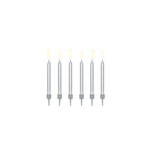 6 Kuchenkerzen mit Halterung - Silber