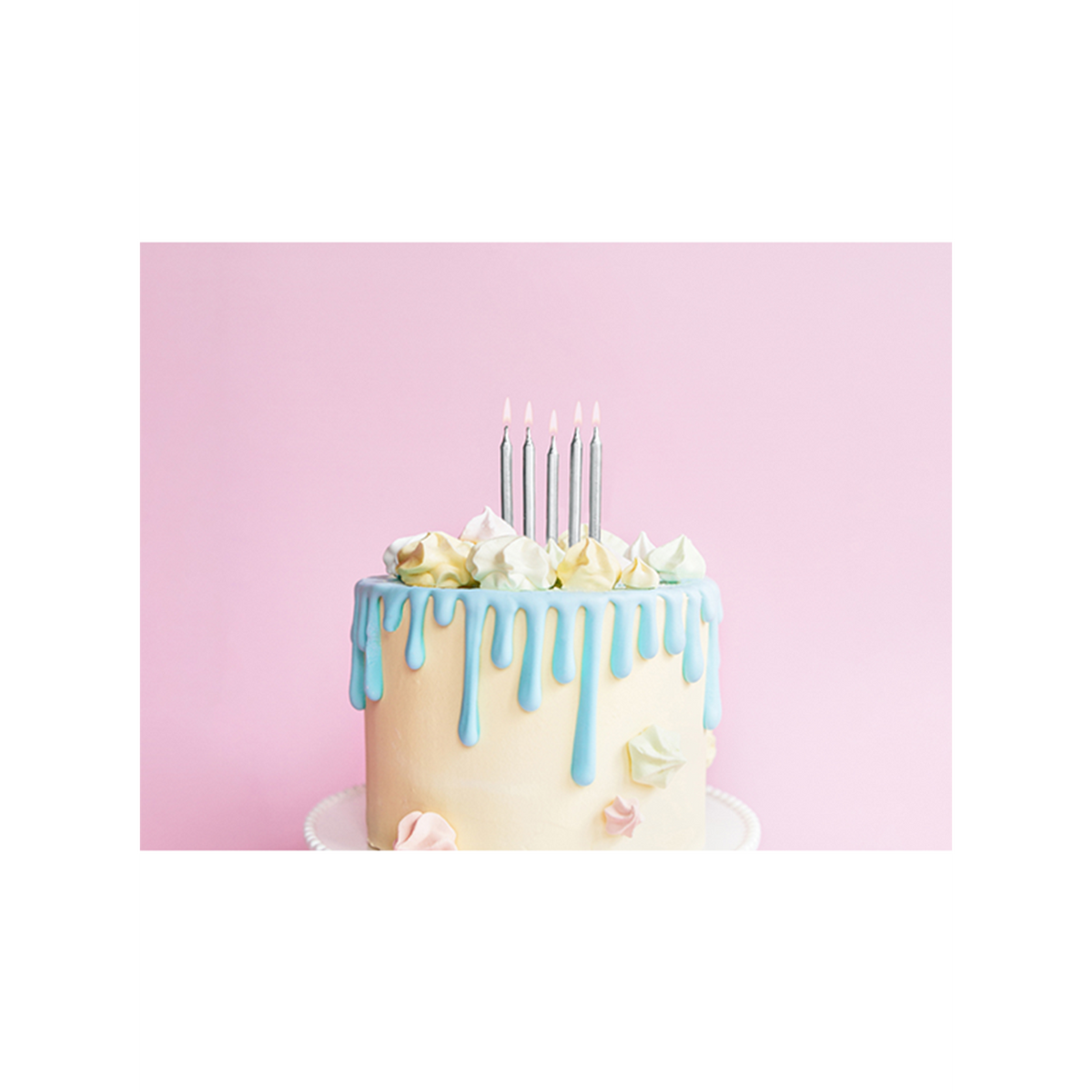 6 Kuchenkerzen mit Halterung - Silber