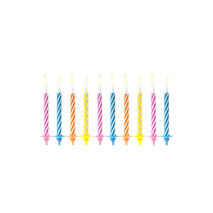 10 Kuchenkerzen mit Halterung - Bunt