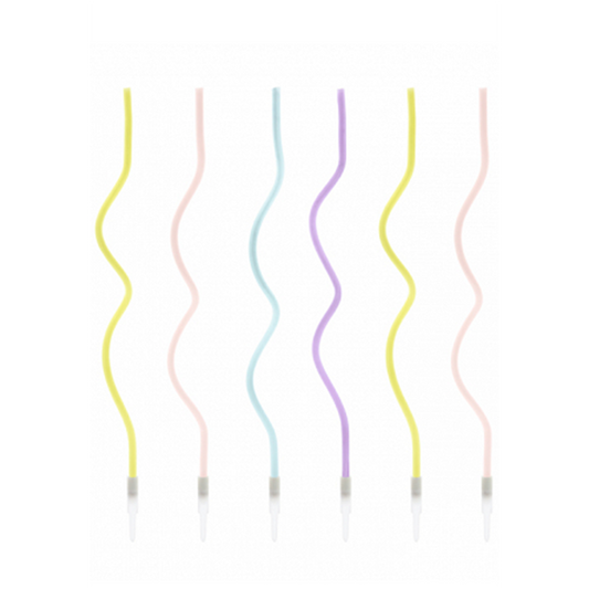 8 Kuchenkerzen XL mit Halterung - Curly - Bunt