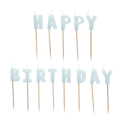 13 Kuchenkerzen - Happy Birthday - light blue