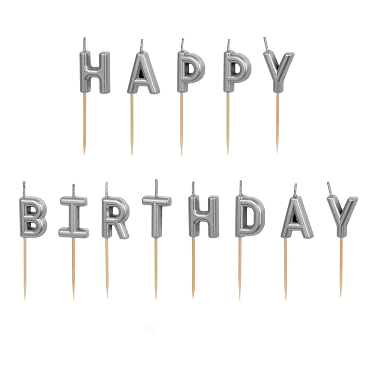 13 Kuchenkerzen - Happy Birthday Silber