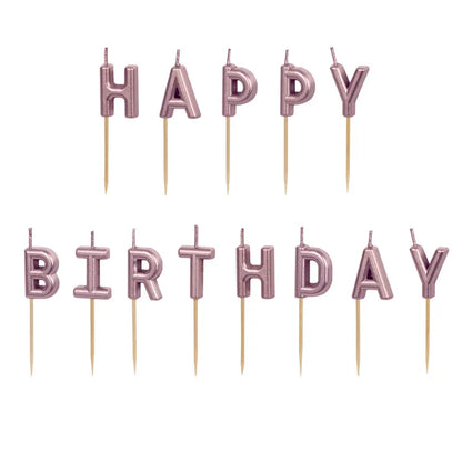 13 Kuchenkerzen - Happy Birthday RoséGold