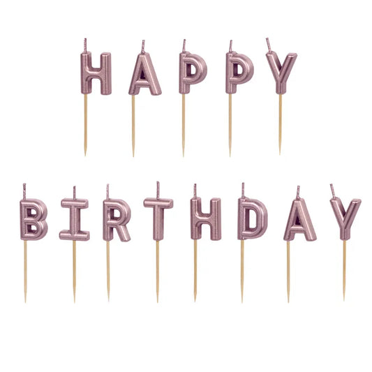 13 Kuchenkerzen - Happy Birthday RoséGold