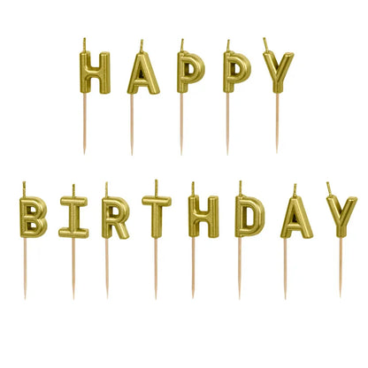 13 Kuchenkerzen - Happy Birthday Gold