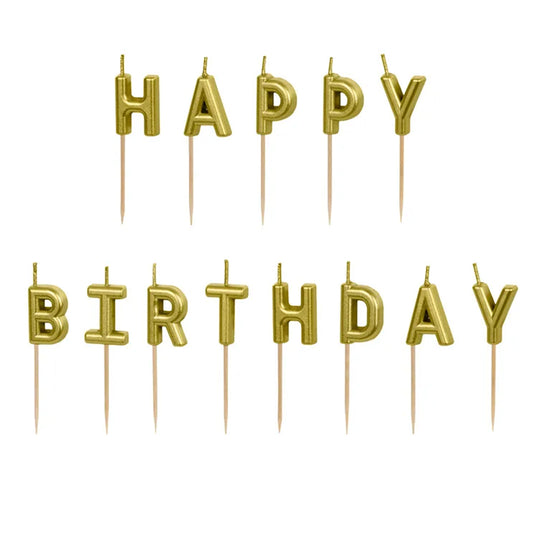 13 Kuchenkerzen - Happy Birthday Gold