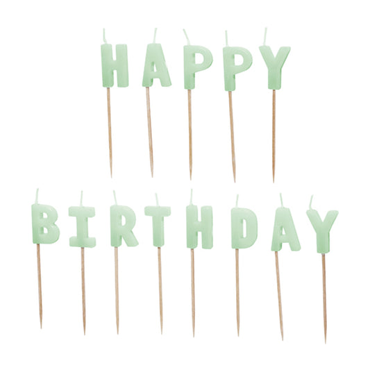 13 Kuchenkerzen - Happy Birthday - Mint