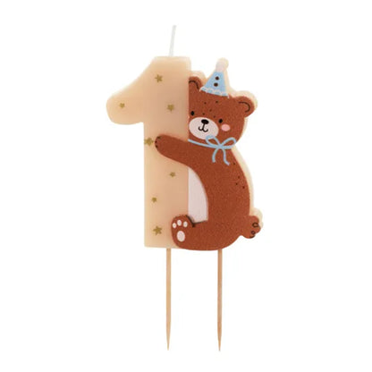 1 Kuchenkerze - Zahl 1 mit Teddybär