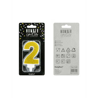 1 Kuchenkerze - Zahl 2 - Gold