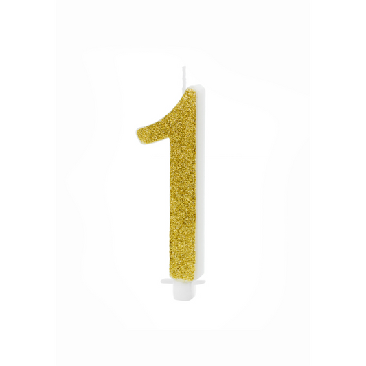1 Kuchenkerze XL - Zahl 1 - Gold Glittery