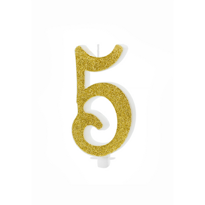 1 Kuchenkerze XL - Zahl 5 - Gold Glittery