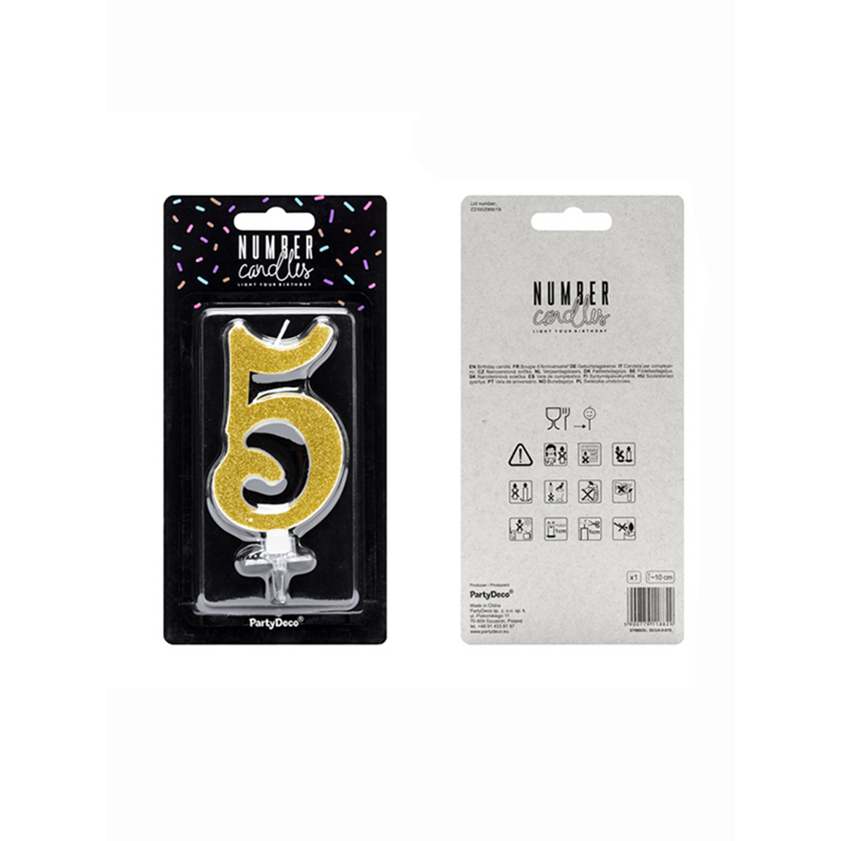 1 Kuchenkerze XL - Zahl 5 - Gold Glittery