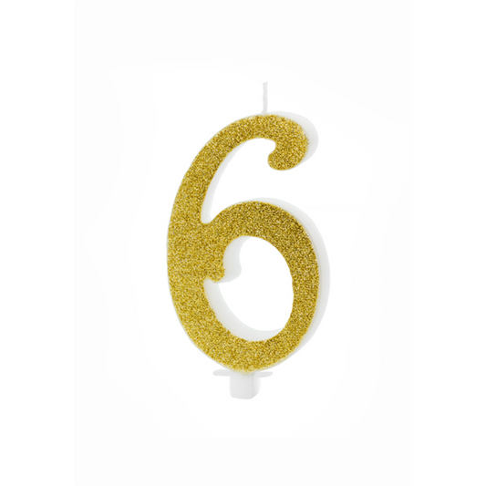 1 Kuchenkerze XL - Zahl 6 - Gold Glittery
