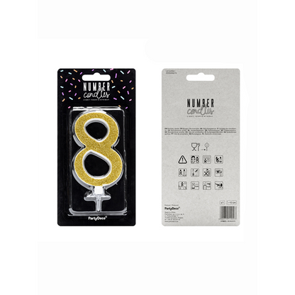 1 Kuchenkerze XL - Zahl 8 - Gold Glittery