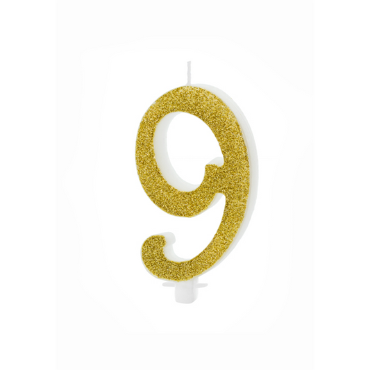 1 Kuchenkerze XL - Zahl 9 - Gold Glittery