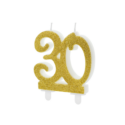 1 Kuchenkerze XL - Zahl 30 - Gold Glittery