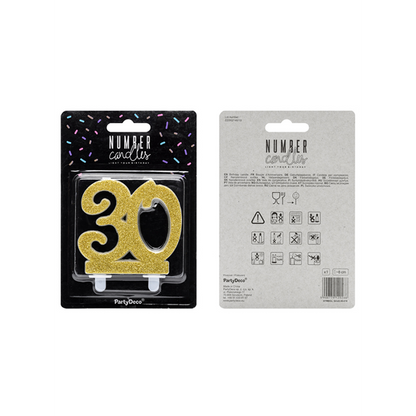 1 Kuchenkerze XL - Zahl 30 - Gold Glittery