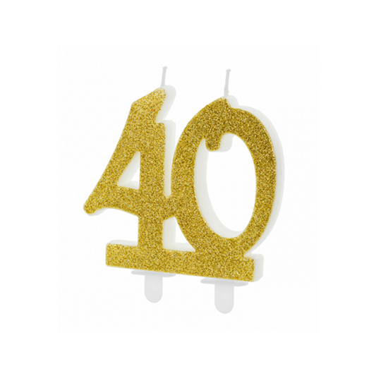 1 Kuchenkerze XL - Zahl 40 - Gold Glittery