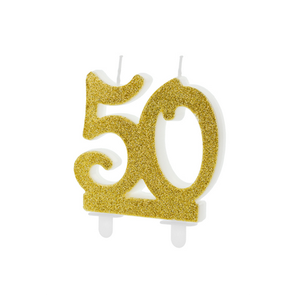 1 Kuchenkerze XL - Zahl 50 - Gold Glittery