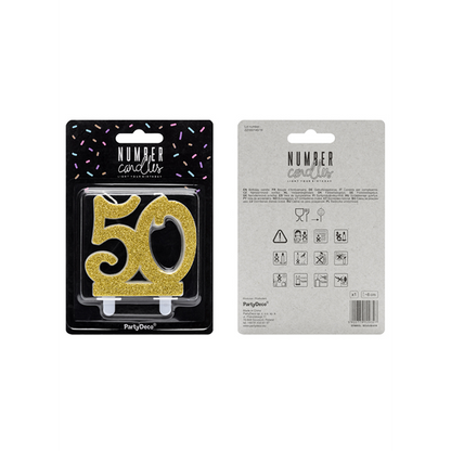 1 Kuchenkerze XL - Zahl 50 - Gold Glittery