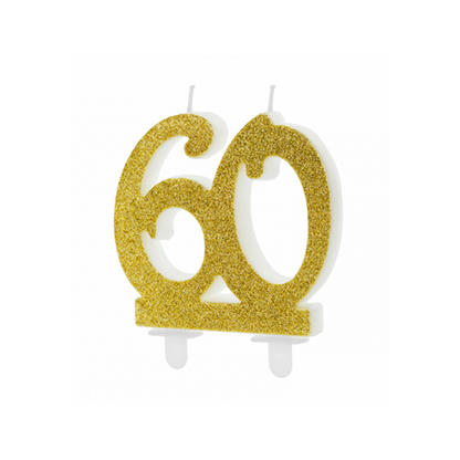 1 Kuchenkerze XL - Zahl 60 - Gold Glittery