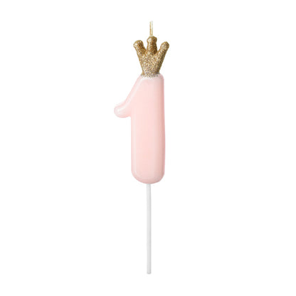 1 Kuchenkerze - Zahl 1 - Rosa mit Krone