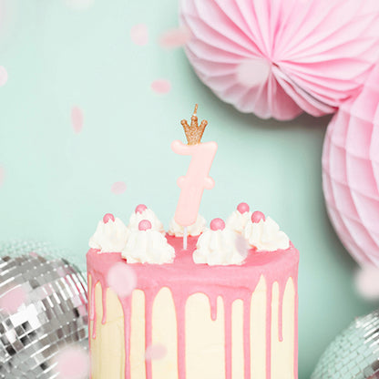 1 Kuchenkerze - Zahl 7 - Rosa mit Krone