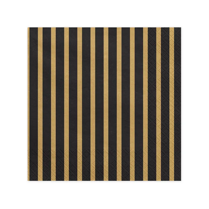 20 Servietten - Gestreifte - schwarz & gold - Ø 33cm