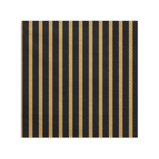 20 Servietten - Gestreifte - schwarz & gold - Ø 33cm