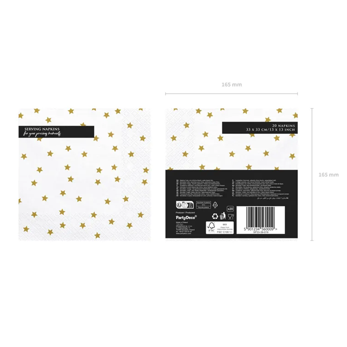 20 Servietten - Sterne - weiß & gold - Ø 33cm