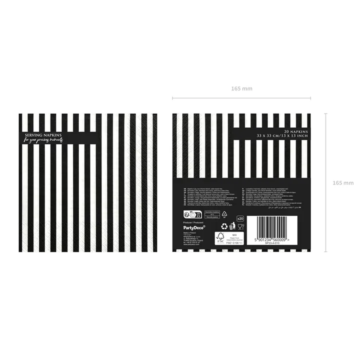 20 Servietten - Gestreifte - schwarz - Ø 33cm