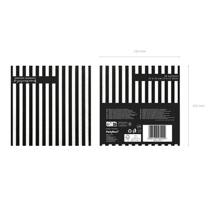 20 Servietten - Gestreifte - schwarz - Ø 33cm