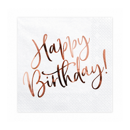 20 Servietten Trend - 33cm - Happy Birthday RoseGold