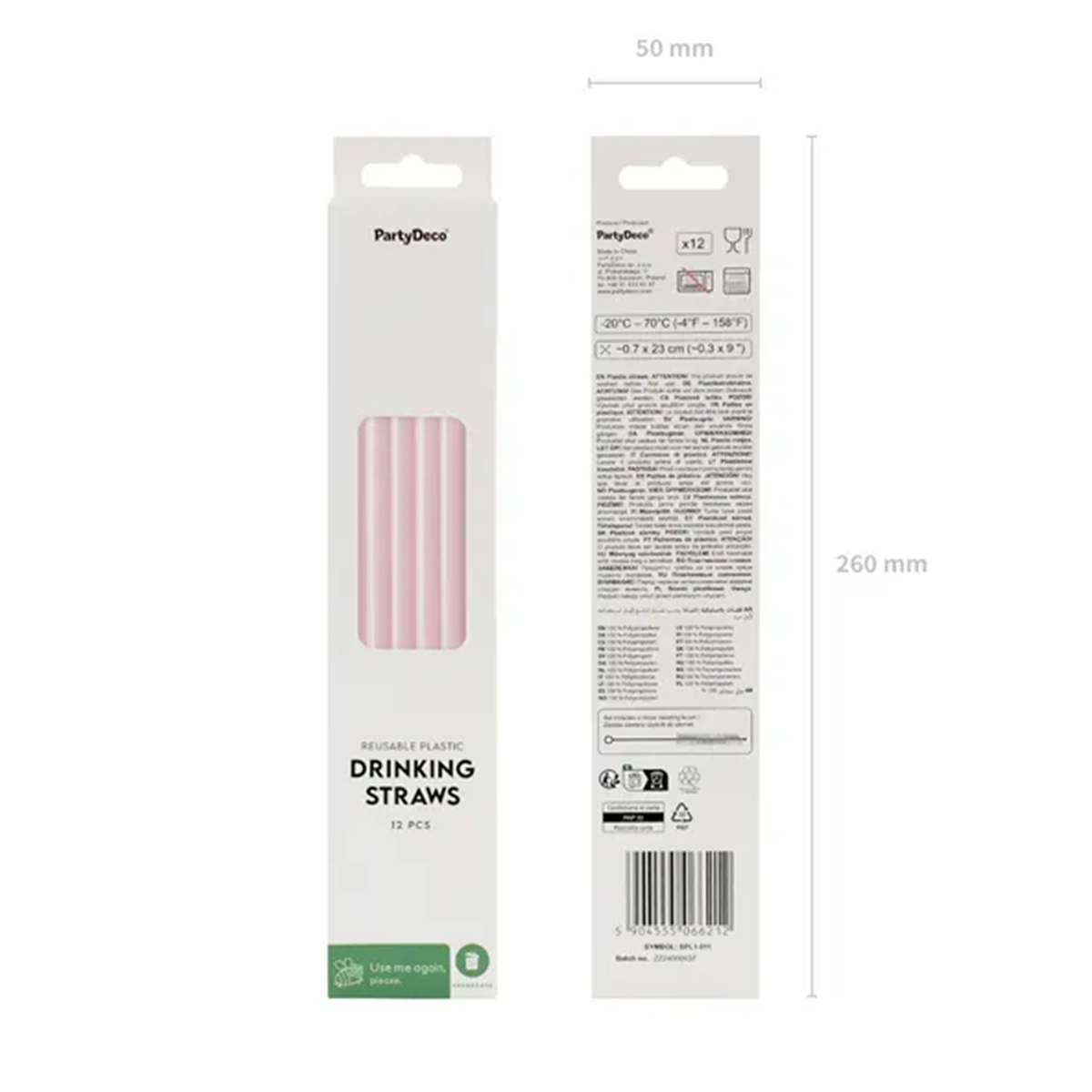 12 Plastikstrohhalme - Rosa