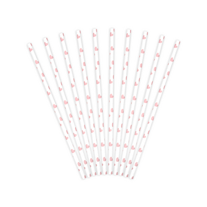 10 Papierstrohhalme - Hearts - Rosa