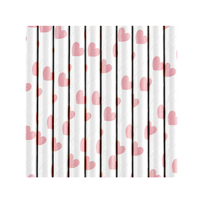 10 Papierstrohhalme - Hearts - Rosa