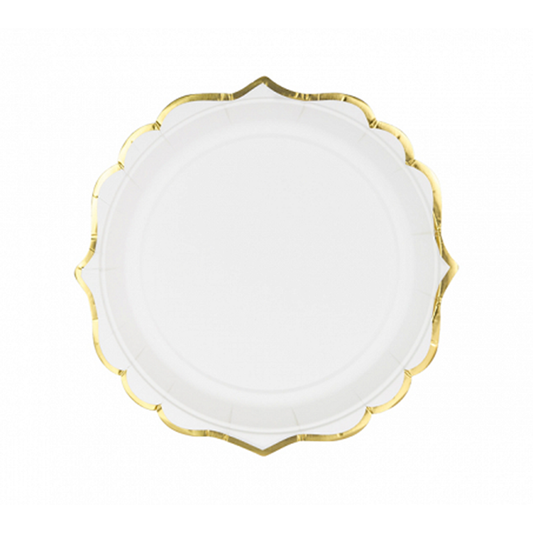 6 Pappteller Trend - Ø 18cm - Weiß & Gold