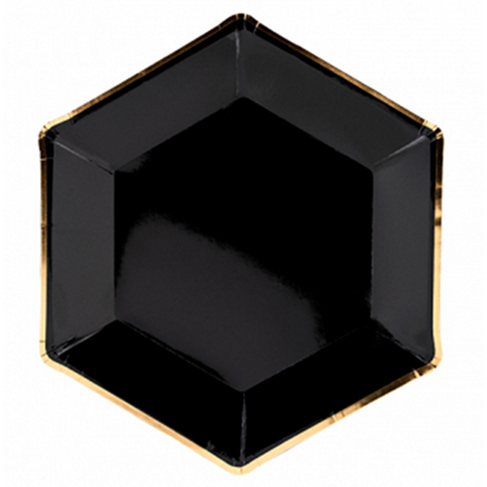 6 Pappteller Trend - Ø 23cm - Schwarz & Gold