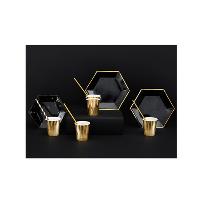 6 Pappteller Trend - Ø 23cm - Schwarz & Gold