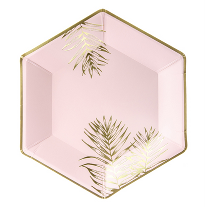 6 Pappteller Trend - Ø 23cm - Rosa Palmenblätter