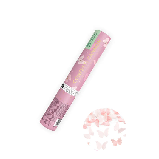 1 Konfettikanone - 20cm - Rosa Schmetterlinge