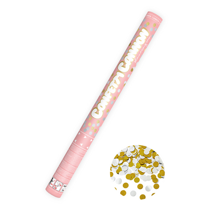 1 Konfettikanone XL - 60cm - Metallic - Dots - Silber & Gold
