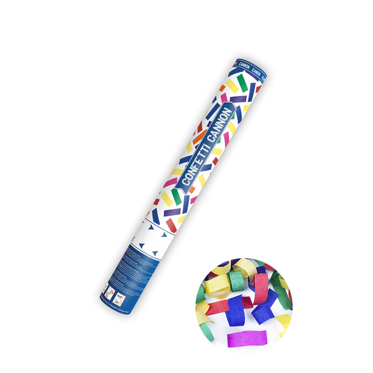 1 Konfettikanone - 40cm - Papier - Streifen - Bunt