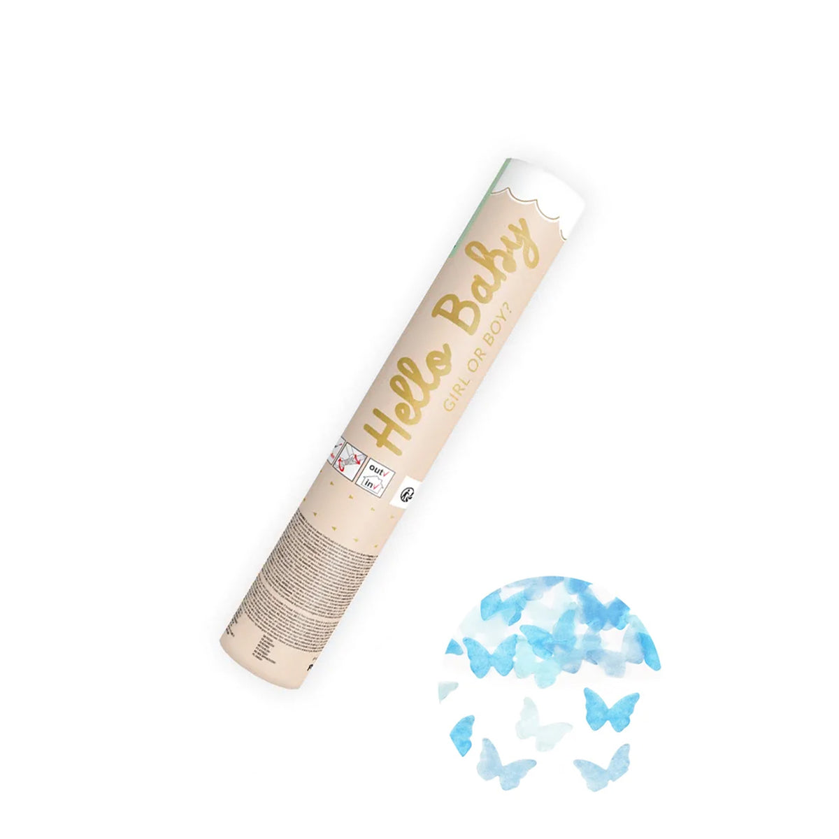1 Konfettikanone - 20cm - Baby Blaue Schmetterlinge