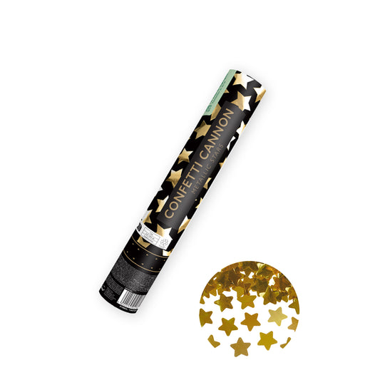 1 Konfettikanone - 28cm - Metallic - Stars - Gold