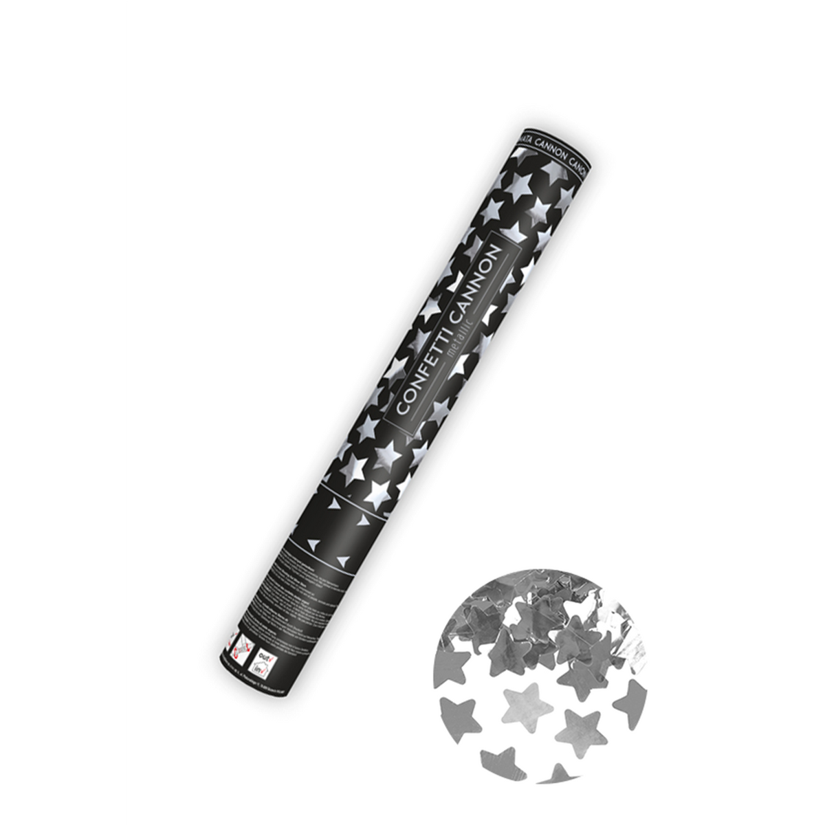 1 Konfettikanone - 40cm - Metallic - Stars - Silber