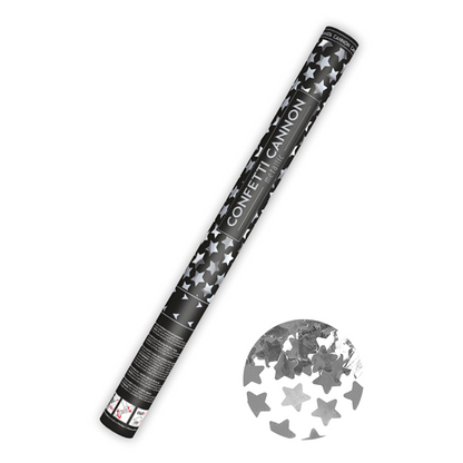 1 Konfettikanone XL - 60cm - Metallic - Stars - Silber