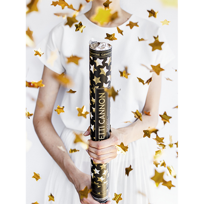 1 Konfettikanone XL - 60cm - Metallic - Stars - Gold