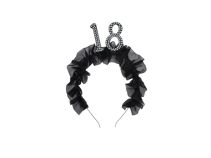 1 Stirnband - 18 mit Rüschen und Perlen - Black